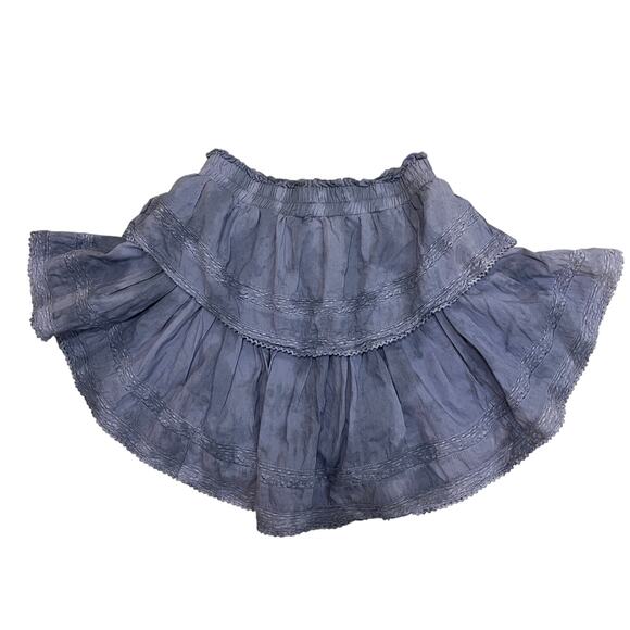 LoveShackFancy XS Blue Tiered Lace Mini Skirt | Cotton, Elastic Waist, Sold Out - Picture 12 of 13